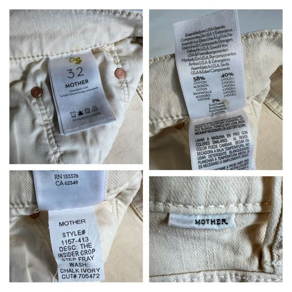 Mother The Insider Fray Hem Jeans In Chalk It Up White New Size 32 - Picture 14 of 15